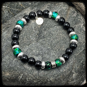 Bracelet unisexe NOVA – Perles 8 mm Onyx – Argent 925 motif Donut