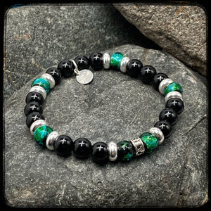Bracelet unisexe NOVA – Perles 8 mm Onyx – Argent 925 motif Donut