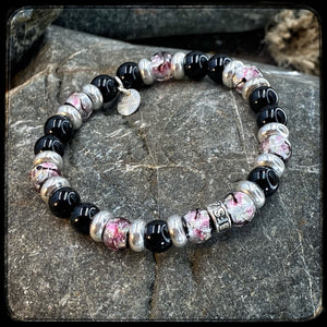 PINKY unisex bracelet – 8 mm Onyx beads & 925 silver Donut pattern