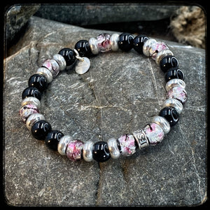 Bracelet PINKY Perles 8mm Onyx et argent 925. Motif DONUT