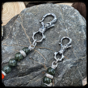PLATOON Unisex Wallet Chain – 10mm Green Serpentine & Orange Magnesite Beads – 925 Silver & Stainless Steel