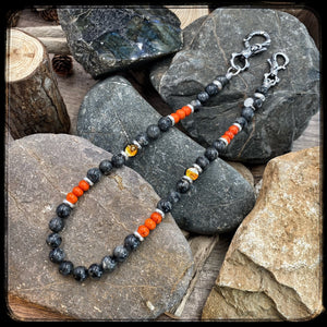 SAN DIEGO Wallet Chain – 10mm Larvikite & Magnesite Beads – 925 Sterling Silver BFS