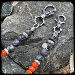 SAN DIEGO Wallet Chain – 10mm Larvikite & Magnesite Beads – 925 Sterling Silver BFS