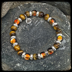 TENNESSEE Unisex Bracelet – 8mm Yellow Tiger Eye Beads & 925 Silver Donut Pattern BFS