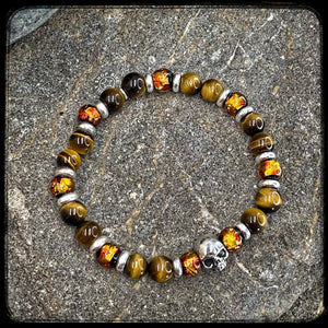 TENNESSEE Unisex Bracelet – 8mm Yellow Tiger Eye Beads – 925 Silver Skull Pattern BFS