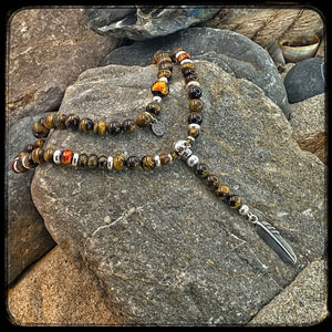 TENNESSEE Unisex Necklace – 10mm Yellow Tiger Eye Beads – 925 Silver