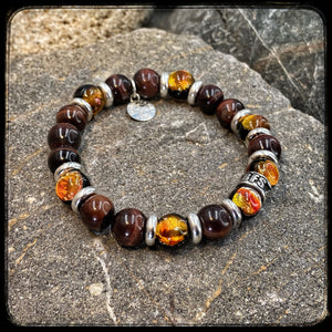 TEXAS Unisex Bracelet – 10mm Yellow Bull's Eye Beads – 925 Silver Donut Pattern BFS