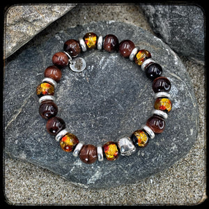 TEXAS Unisex Bracelet – 10 mm Bull's Eye Beads – 925 Silver Skull Pattern BFS