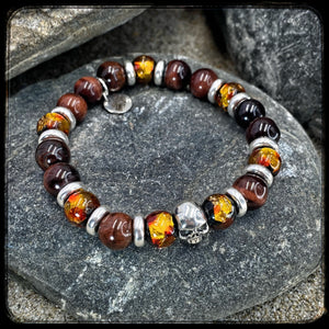 TEXAS Unisex Bracelet – 10 mm Bull's Eye Beads – 925 Silver Skull Pattern BFS