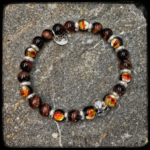 TEXAS Unisex Bracelet – 8mm Bull's Eye Beads – 925 Silver Skull Pattern BFS