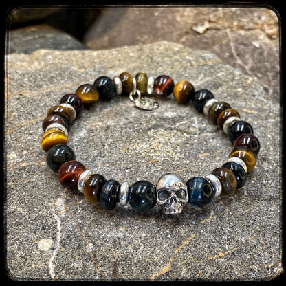 Bracelet TOBACCO Multiperles 8mm et argent 925. Motif SKULL
