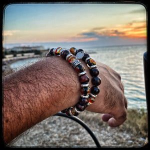 TEXAS Unisex Bracelet – 10mm Yellow Bull's Eye Beads – 925 Silver Donut Pattern BFS