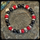 Bracelet UTAH Perles 10mm, onyx, jaspe rouge, et argent 925. Motif SKULL