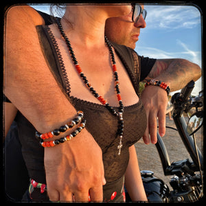 MILWAUKEE Unisex Necklace – 10mm Black Onyx, Magnesite & Luminescent Beads – All 925 Silver