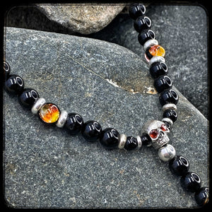 Unisex FIREBALL Necklace – 10mm Onyx Beads – 925 Silver with Ornament of Your Choice BFS
