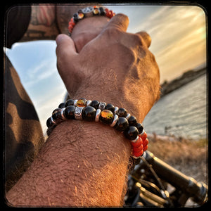 Bracelet MILWAUKEE Perles 10mm, onyx et magnésite, argent 925. Motif DONUT